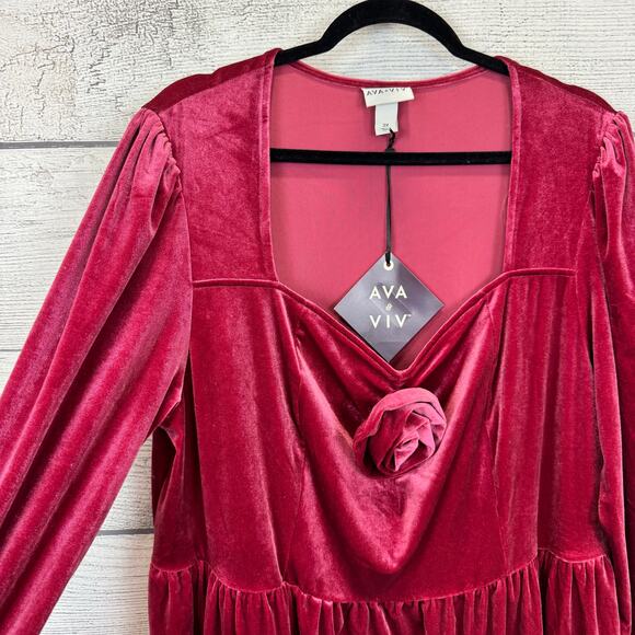 Ava & Viv Plus Size Pink Mauve Velvet Rose Long Sleeve Dress Size 2X - Picture 3 of 10